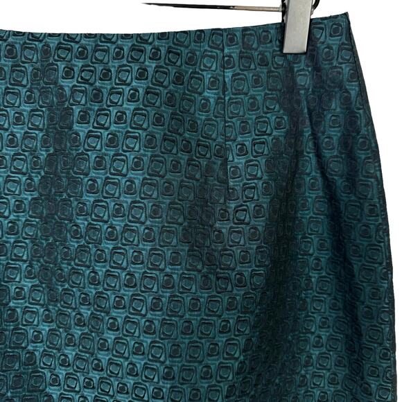 Doncaster Collection Teal & Black Textured Geometric Knee Length Pencil Skirt - Picture 3 of 7